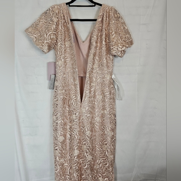 Js Collections V-Neck Column Gown in Mauve Capped Shoulder in Lace Size 6 Nwt - Picture 5 of 8